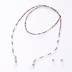 Coloré Perles de rocaille de verre lunettes cordon de cou, sangle porte-lunettes, avec des perles de verre et des extrémités de boucle en caoutchouc, colorées, 29.9 pouce (76 cm)