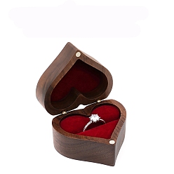 Red Wooden Love Heart Ring Storage Boxes, with Magnetic Clasps & Velvet Inside, Red, 6.5x6x3.5cm