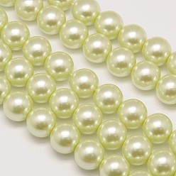 Honeydew Eco-Friendly Dyed Glass Pearl Round Beads Strands, Grade A, Cotton Cord Threaded, Honeydew, 12mm, Hole: 0.7~1.1mm, about 34pcs/strand, 15 inch