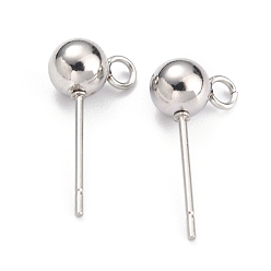 Stainless Steel Color 304 Stainless Steel Ball Post Stud Earring Findings, with Loop and 316 Surgical Stainless Steel Pin, Stainless Steel Color, 16x8x5mm, Hole: 1.8mm, Pin: 0.8mm