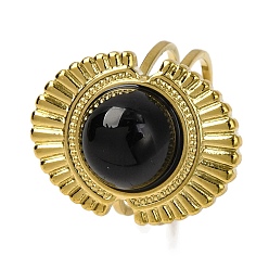 Black Onyx Перстни из натурального черного оникса, овальные золотистые тона 304 манжеты из нержавеющей стали для женщин, овальный : 22x17 mm, внутренний диаметр: 17 мм