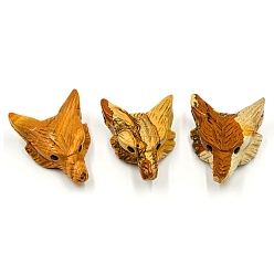 Picture Jasper Natural Picture Jasper Carved Healing Wolf Head Figurines, Reiki Energy Stone Display Decorations, 38x28mm