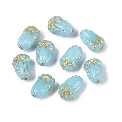 Светло-Голубой Стеклянные бусины, тюльпан, золотой металл обвитыми, Небесно-голубой, 11.5x8x5~5.5 мм, отверстие : 1 мм