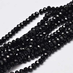 Black Faceted Rondelle Glass Beads Strands, Black, 3.5x2.5~3mm, Hole: 0.8mm, about 125~128pcs/strand, 13.7~14.1 inch(35~36cm)
