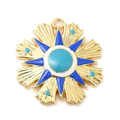 Небесно-голубой Латунь эмаль подвески, без свинца и без кадмия, реальное золото 18 тыс., долговечный, цветочный шарм, голубой, 25x24x4 мм, отверстие : 1.6 мм