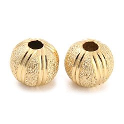 Real 24K Gold Plated Brass Beads, Cadmium Free & Lead Free, Textured, Round, Real 24K Gold Plated, 6x5mm, Hole: 1.5mm