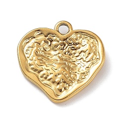 Real 18K Gold Plated Ion Plating(IP) 304 Stainless Steel Pendants, Textured, Heart Charm, Real 18K Gold Plated, 18x18x3mm, Hole: 2mm