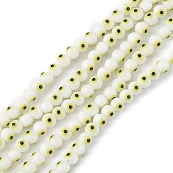 Champagne Yellow Baking Painted Glass Beads, Round with Evil Eye, Champagne Yellow, 6x5mm, Hole: 1.2mm, about 63~68pcs/strand, 13.70~15.04(34.8~38.2cm)