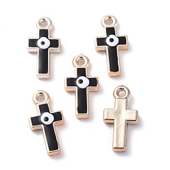 Black CCB Plastic Enamel Pendants, Cross with Evil Eye, Black, 21.5x11x4mm, Hole: 1.6mm
