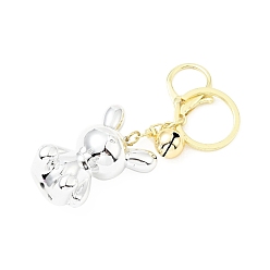 Platinum Acrylic Rabbit Pendant Keychain, with Light Gold Tone Alloy Findings and Sonance Brass Bell, Cadmium Free & Lead Free, Platinum, 9.5cm