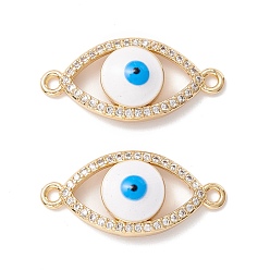 Real 18K Gold Plated Brass Micro Pave Clear Cubic Zirconia Links Connectors, with Enamel, Dodger Blue Eye, Real 18K Gold Plated, 11.5x25x4mm, Hole: 1.6mm