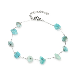 Amazonite Natural Amazonite Chips Beaded Anklet with 304 Stainless Steel Chains for Women, 8-7/8 inch(22.5cm)