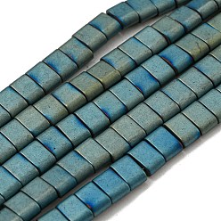 Light Steel Blue Electroplated Non-magnetic Synthetic Hematite Beads Strands, Rectangle, Matte Style, 2-Hole, Light Steel Blue, 6x4x3mm, Hole: 1.2mm, about 99pcs/strand, 15.55 inch(39.5cm)