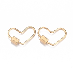 Golden 304 Stainless Steel Screw Carabiner Lock Charms, for Necklaces Making, Heart, Golden, 13x20x1mm, Screw: 5.2x4mm. 