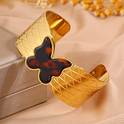 Бабочка Браслеты-манжеты из нержавеющей стали и акрила с леопардовым принтом для женщин, золотые, бабочка, внутренний диаметр: 304 дюйм (2.36 см)