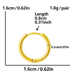 Золотой Простые и стильные 304 серьги-кольца из нержавеющей стали, золотые, 16x16 мм