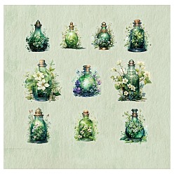Green 20Pcs Bottle Tales Series Retro Story PET Waterproof Sticker Pack, Journal Material Decorative Collage Background, Green, 45~65x40~56mm