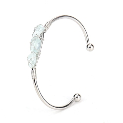 Aigue-marine Bracelets de manchette en perles d'aigue-marine naturelle, bracelet en fil métallique, diamètre intérieur: 2-1/2 pouce (6.5 cm)