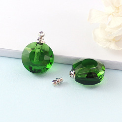 Green Round Glass Perfume Bottles Pendants, SPA Aromatherapy Essemtial Oil Empty Bottle Charms, Green, 2.5cm