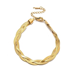 Golden 304 Stainless Steel Interlocking Herringbone Chain Bracelet for Men Women, Golden, 7-3/8 inch(18.6cm)