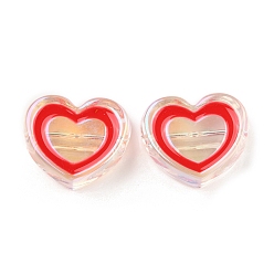 Красный Uv акриловые покрытия бусины, радужный, с эмалью, сердце, красные, 19.5x22.5x8 мм, отверстие : 2.8 мм