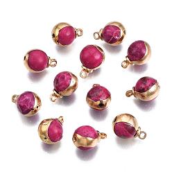 Red Natural Regalite/Imperial Jasper/Sea Sediment Jasper Charms, with Brass Findings, Round, Golden, Red, 12x9x8.5mm, Hole: 1mm