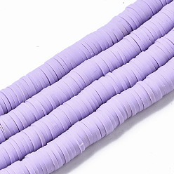Lilac Handmade Polymer Clay Beads Strands, for DIY Jewelry Crafts Supplies, Heishi Beads, Disc/Flat Round, Lilac, 8x0.5~1mm, Hole: 2mm, about 350~387pcs/strand, 15.75 inch~16.14 inch(40~41cm)