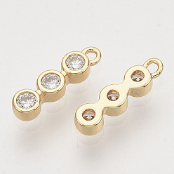 Real 18K Gold Plated Brass Micro Pave Clear Cubic Zirconia Charms, Nickel Free, Flat Round, Real 18K Gold Plated, 11x3x2mm, Hole: 1mm