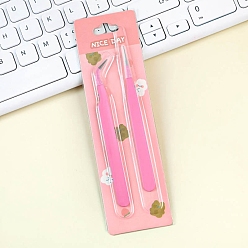 Pink Stainless Steel Tweezers, for DIY Paper Crafts & Scrapbooking, Pink, 11.4x0.9~1.5cm, 2pcs/set