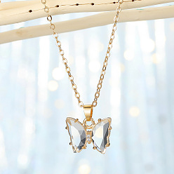 white Delicate Crystal Butterfly Pendant Necklace - Lockbone Chain Jewelry, Exquisite Design.