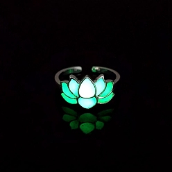 Spring Green Luminous Glow in the Dark Zinc Alloy Open Cuff Ring, Lotus, Spring Green, Inner Diameter: 17mm
