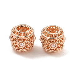 Розовое Золото Стойки покрытие сплава европейские шарики, бусины с большим отверстием, с ABS имитации жемчуга, без кадмия, без никеля и без свинца, баррель, розовое золото , 11x10 мм, отверстие : 5 мм