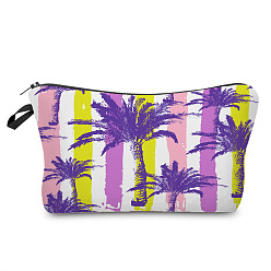 Medium Purple Coconut Tree Pattern Polyester Waterpoof Makeup Storage Bag, Multi-functional Travel Toilet Bag, Clutch Bag with Zipper for Women, Medium Purple, 220x135mm