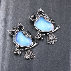 Opalite Opalite Pendants, Antique Silver Plated Metal Owl Charms, 35~45mm