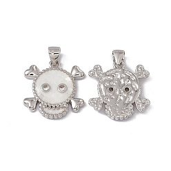 White Halloween Natural Shell Pendants, Skull Charms, Dyed, with Rack Plating Platinum Tone Brass Findings, Long-Lasting Plated, White, 19.5x18.5x3mm, Hole: 4x3.5mm