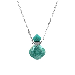 Flower Amazonite Natural Flower Amazonite Perfume Bottle Necklaces, with Stainless Steel Chain, 23.62 inch(60cm)