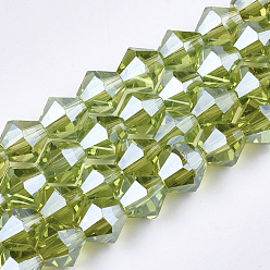 Vert Clair Perles en verre electroplate, perle plaquée lustre, facette, Toupie, vert clair, 6x5.5~6mm, Trou: 1mm, Environ 44~47 pcs/chapelet, 11.02 pouce