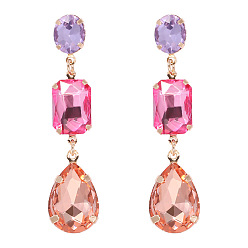 56882 Sweet Pink Geometric Teardrop Glass Stone Earrings for Women, Retro Chic Fashion Jewelry