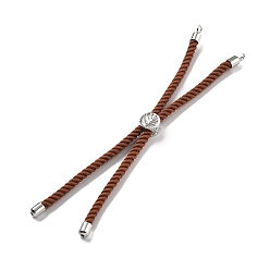 Седло Коричневый Серебряные браслеты из витого нейлонового шнура, Изготовление браслета из звеньев для подвески-коннектора, с долговечным платиновым латунным наконечником шнура и сплавом «древо жизни», седло коричневый, 8-3/4~8-7/8 дюйм (22.2~22.6 см), отверстие : 2 мм