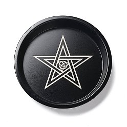 Star Carbon Steel Plate Candle Holder, Decorative Pillar Candle Plate, Witchcraft Table Centerpiece, Home Decoration, Black, Star & Trinity Knot, 198x26mm, Inner Diameter: 180mm