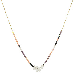 XN047-9 Bohemian Style Natural Stone Pendant Necklace - Copper Plated Gold Rice Bead Necklace