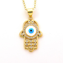 04 Evil Eye Necklace with Hand and Oil Drop Pendant in Copper Plated Gold