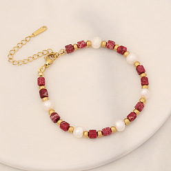 1# Red Emperor King Bohemian Natural Stone Pearl Bracelet - Fashionable Beaded Jewelry B408