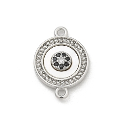 Плоский Круглый Шармы-соединители из латуни с микропаве из прозрачного кубического циркония, с оболочкой, платина, плоско-круглые, 16x11.5x2.5 мм, отверстие : 1.2 мм