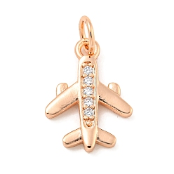 Розовое Золото Покрытие стойки латунь микропаве прозрачные подвески из кубического циркония, долговечный, с прыжковых колец, без свинца и без кадмия, самолет, розовое золото , 15x11x2 мм, отверстие : 4 мм