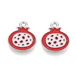 Ярко-Розовый Эмалевые подвески из фруктового сплава, гранат, платина, ярко-розовый, 17x14x1.5 мм, отверстие : 1.6 мм