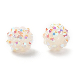 White Resin Rhinestone Beads, with Jelly Style Inside, AB Color, Round, White, 12x10mm, Hole: 2mm