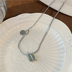 single layer necklace Ethnic style silver titanium steel snake bone chain multi-chain splicing necklace jade pendant stacked clavicle chain hip hop