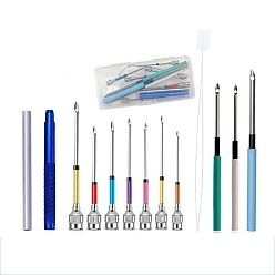 Mixed Color Stainless Steel Punch Embroidery Tool Kits, including Punch Needle Handle, Threader, Replacement Needle, Mixed Color, 106x46x20mm