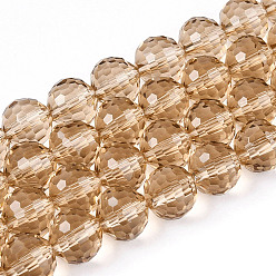 пшеница Прозрачные стеклянные бусины, граненый (96 граней), круглые, цвет пшеницы, 10 мм, отверстие : 1 мм, около 68~70 шт / нитка, 60~61 см